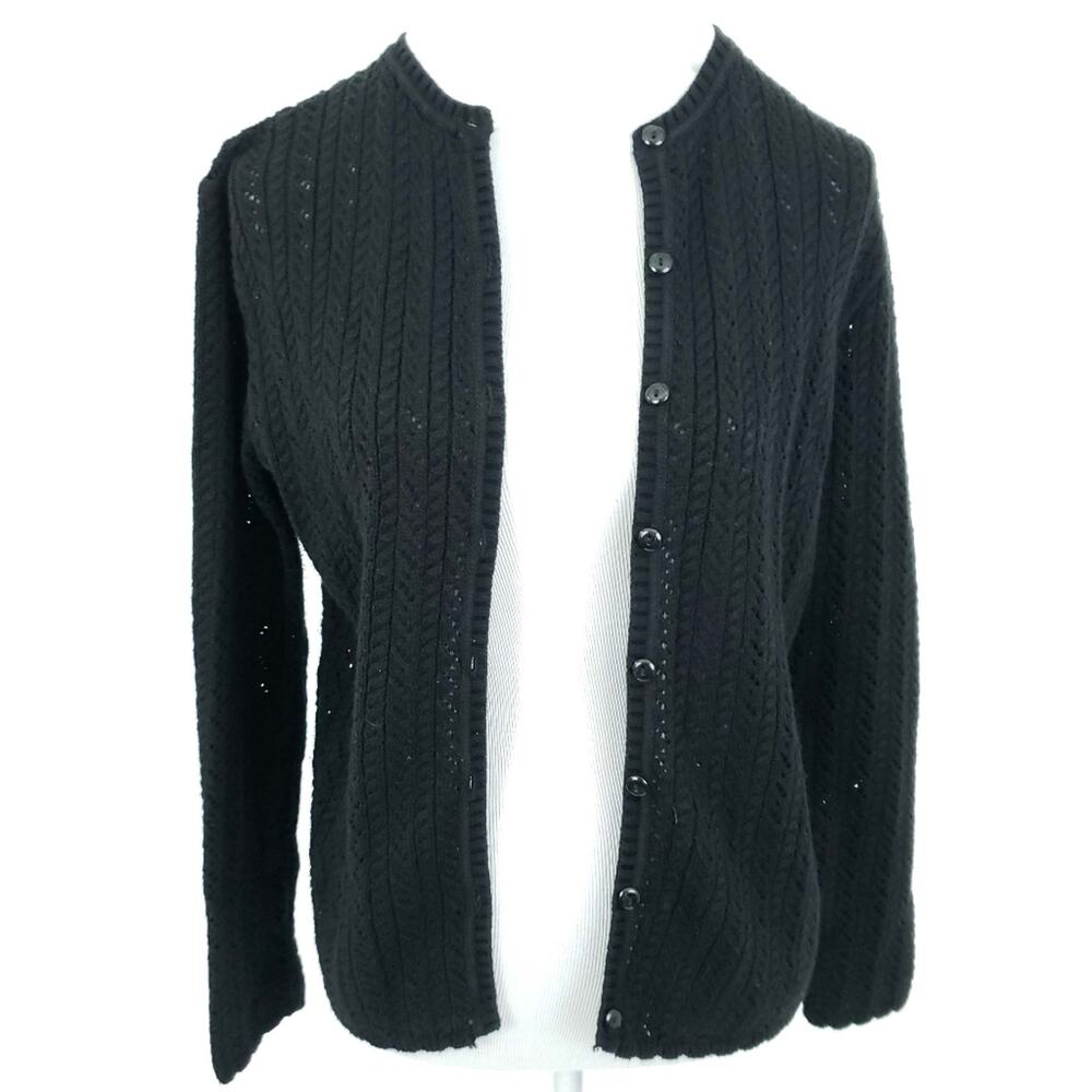 Westbound Cardigan Sweater Black Knit Medium Open Button Up Cardi Women Career